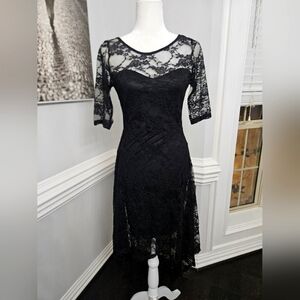 NWT Windsor black lace high low long sleeve dress large